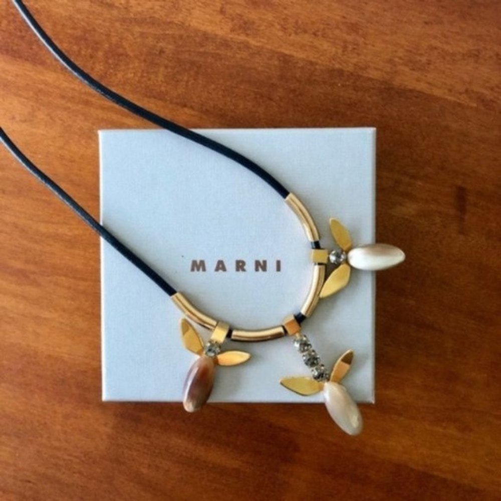 Marni Crystal and Horn Gold and Brown Necklace